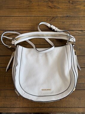 Michael Kors White Pebbled Leather Shoulder Hobo with Gold Hardware